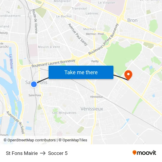 St Fons Mairie to Soccer 5 map