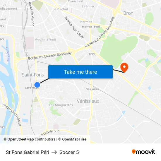 St Fons Gabriel Péri to Soccer 5 map
