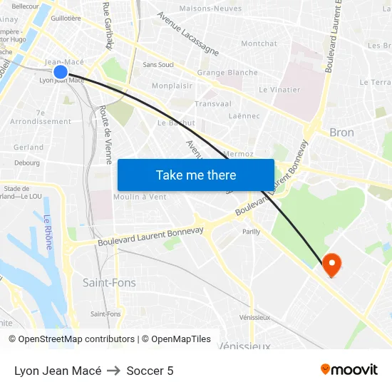 Lyon Jean Macé to Soccer 5 map