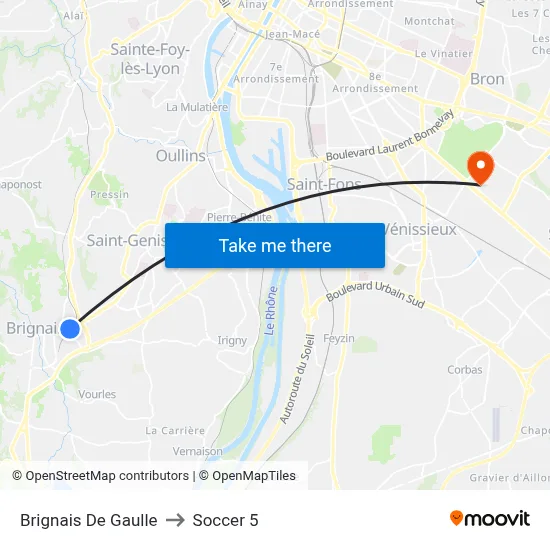 Brignais De Gaulle to Soccer 5 map
