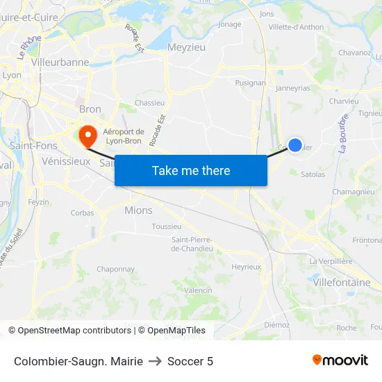 Colombier-Saugn.  Mairie to Soccer 5 map