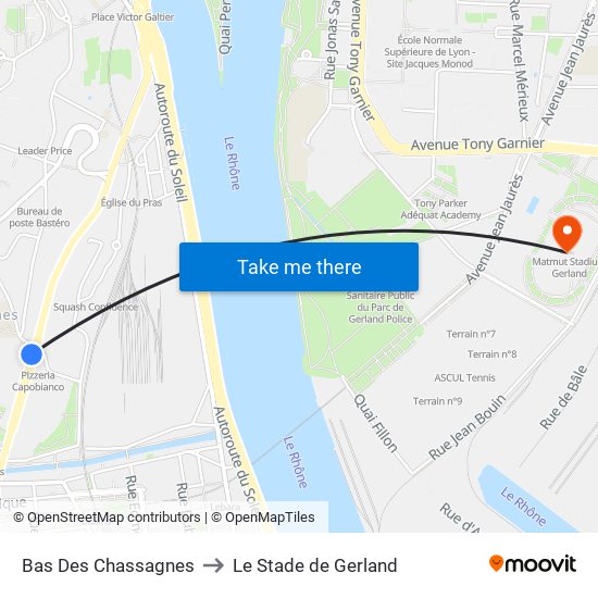 Bas Des Chassagnes to Le Stade de Gerland map