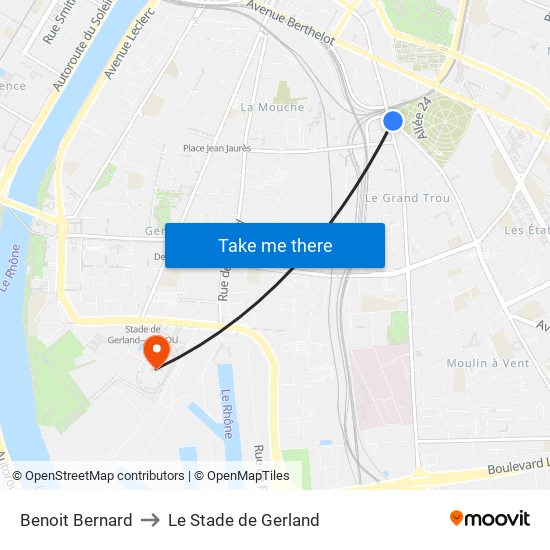 Benoit Bernard to Le Stade de Gerland map