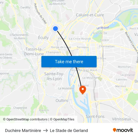 Duchère Martinière to Le Stade de Gerland map