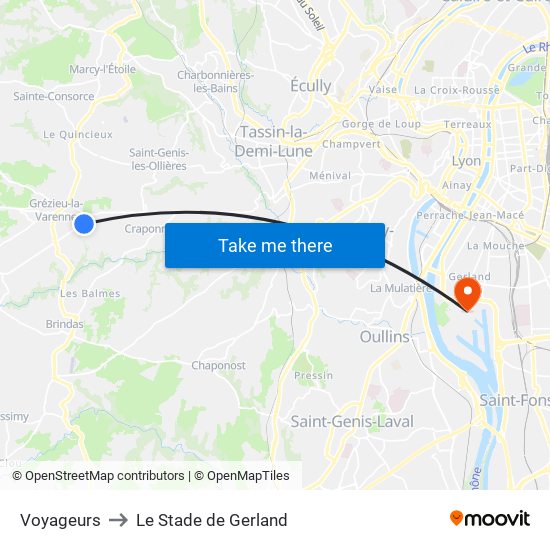 Voyageurs to Le Stade de Gerland map