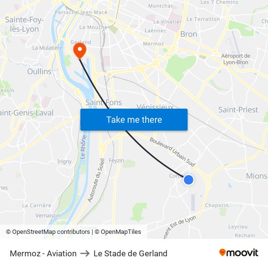 Mermoz - Aviation to Le Stade de Gerland map