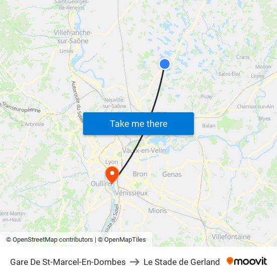 Gare De St-Marcel-En-Dombes to Le Stade de Gerland map