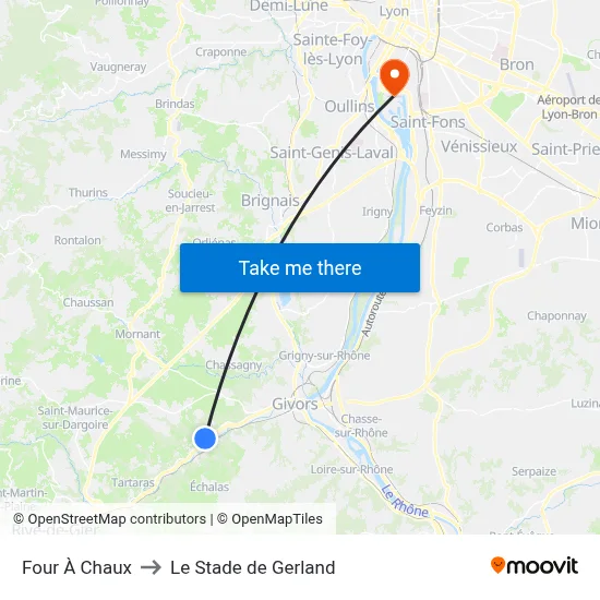 Four À Chaux to Le Stade de Gerland map
