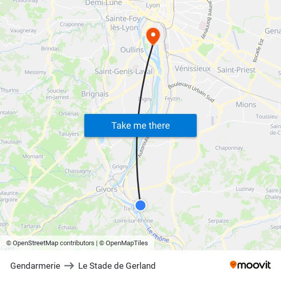Gendarmerie to Le Stade de Gerland map