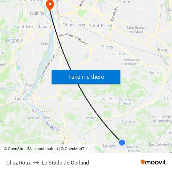 Chez Roux to Le Stade de Gerland map