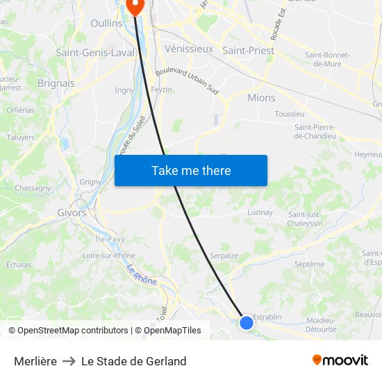 Merlière to Le Stade de Gerland map