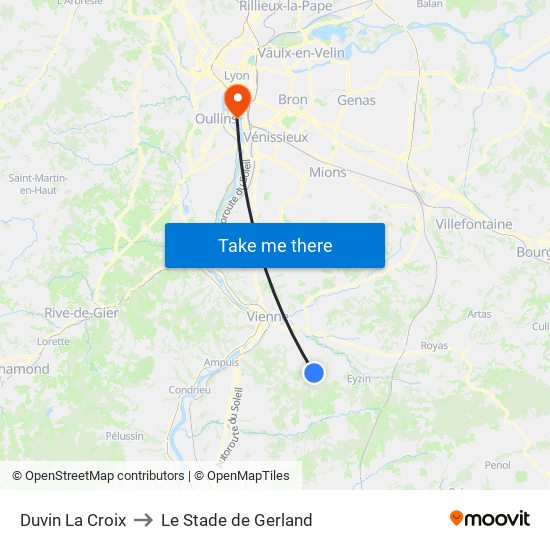 Duvin La Croix to Le Stade de Gerland map