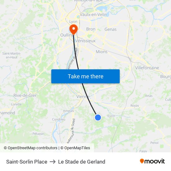 Saint-Sorlin Place to Le Stade de Gerland map