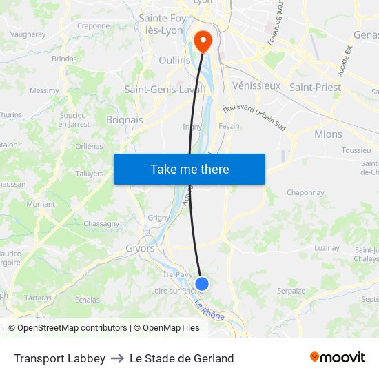 Transport Labbey to Le Stade de Gerland map