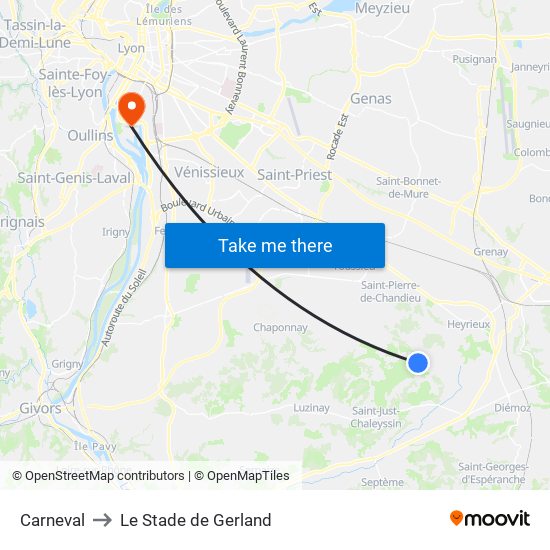 Carneval to Le Stade de Gerland map