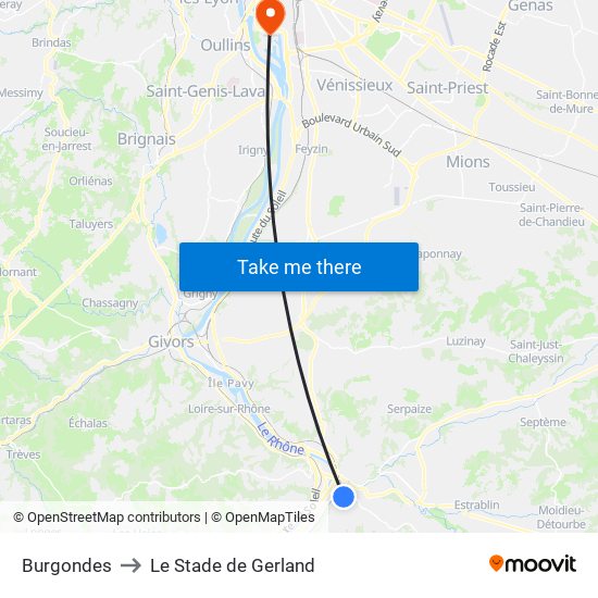Burgondes to Le Stade de Gerland map