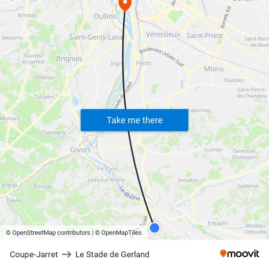 Coupe-Jarret to Le Stade de Gerland map