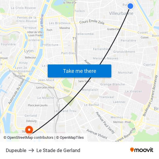 Dupeuble to Le Stade de Gerland map