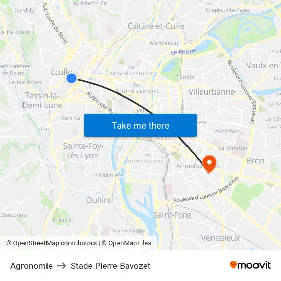 Agronomie to Stade Pierre Bavozet map