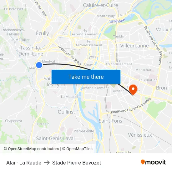 Alaï - La Raude to Stade Pierre Bavozet map