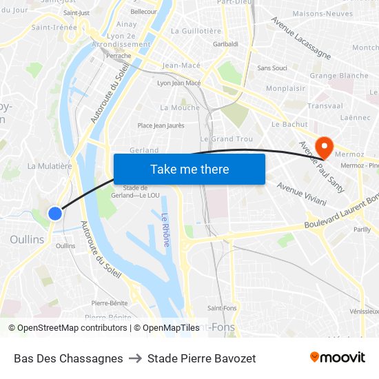 Bas Des Chassagnes to Stade Pierre Bavozet map