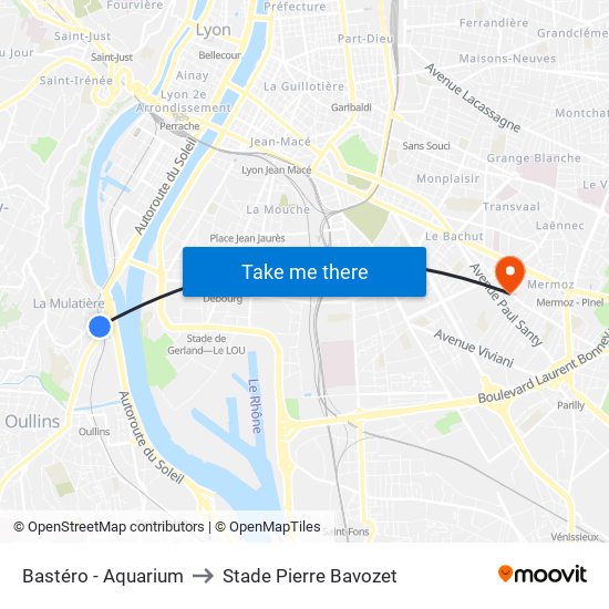 Bastéro - Aquarium to Stade Pierre Bavozet map
