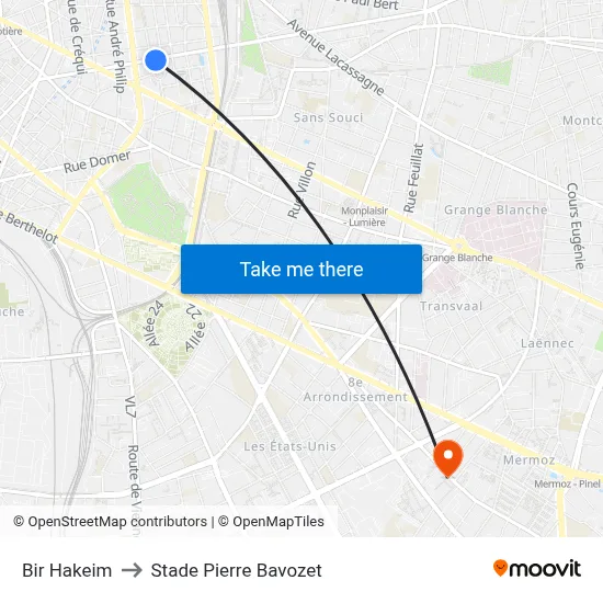 Bir Hakeim to Stade Pierre Bavozet map