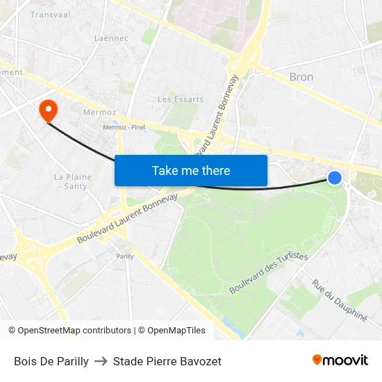 Bois De Parilly to Stade Pierre Bavozet map