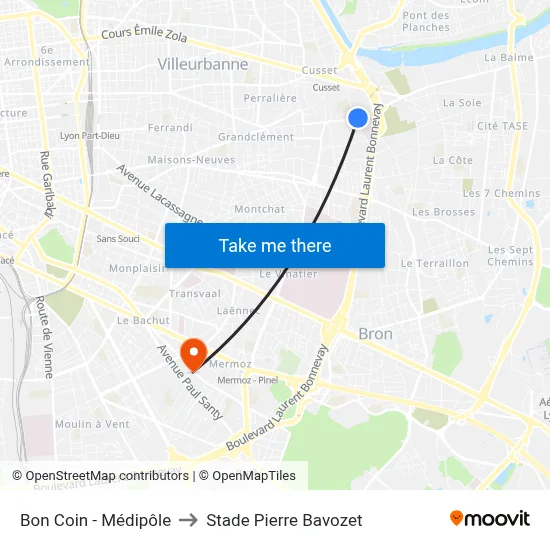 Bon Coin - Médipôle to Stade Pierre Bavozet map