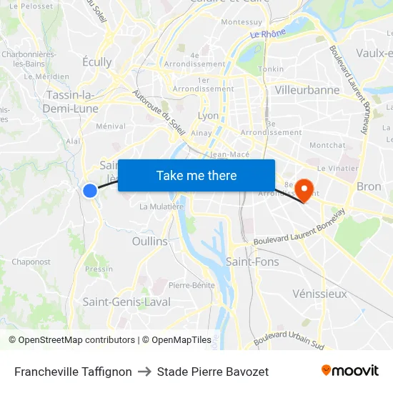 Francheville Taffignon to Stade Pierre Bavozet map