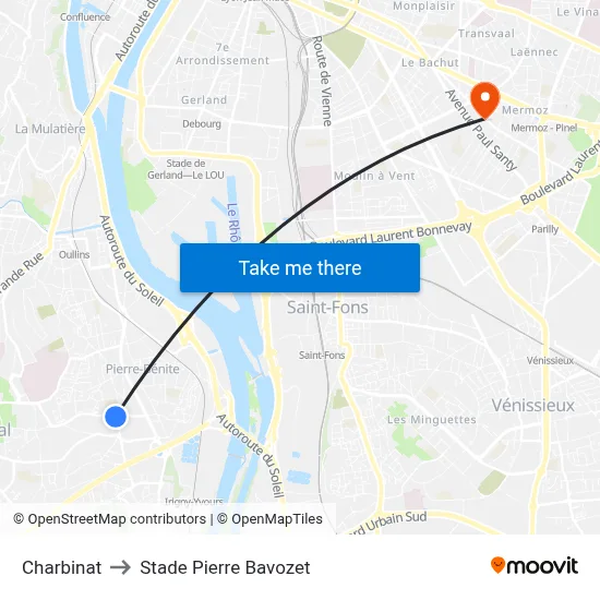 Charbinat to Stade Pierre Bavozet map