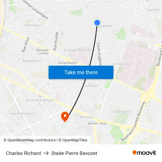 Charles Richard to Stade Pierre Bavozet map