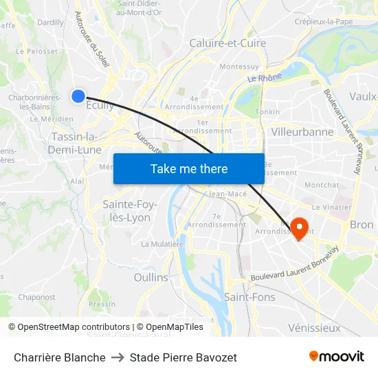 Charrière Blanche to Stade Pierre Bavozet map