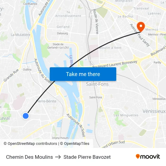 Chemin Des Moulins to Stade Pierre Bavozet map