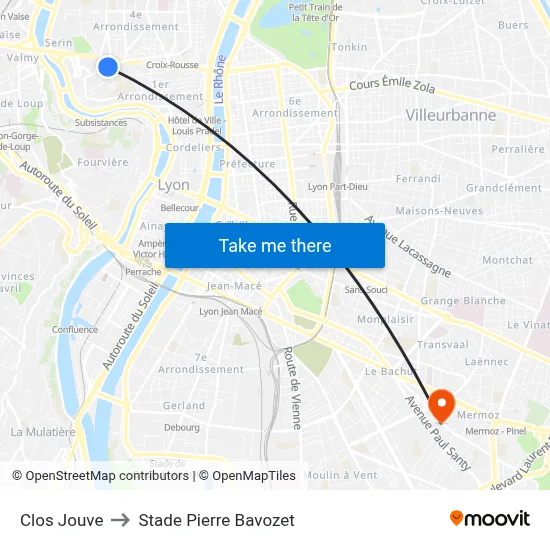 Clos Jouve to Stade Pierre Bavozet map