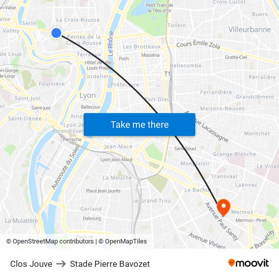 Clos Jouve to Stade Pierre Bavozet map