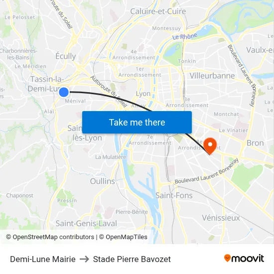 Demi-Lune Mairie to Stade Pierre Bavozet map