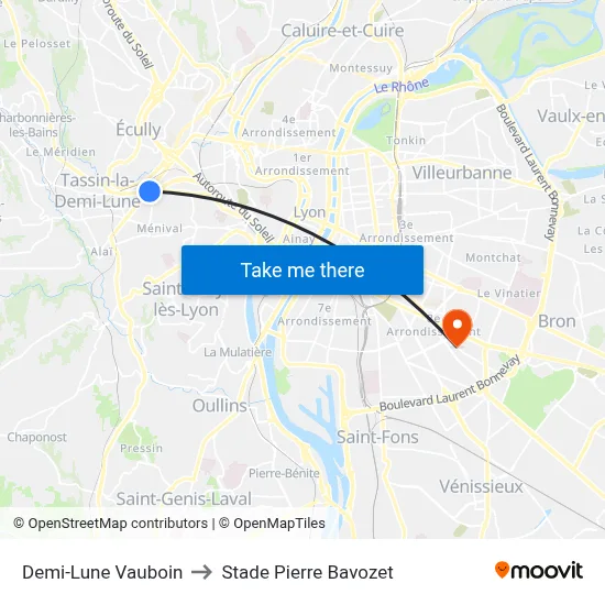 Demi-Lune Vauboin to Stade Pierre Bavozet map