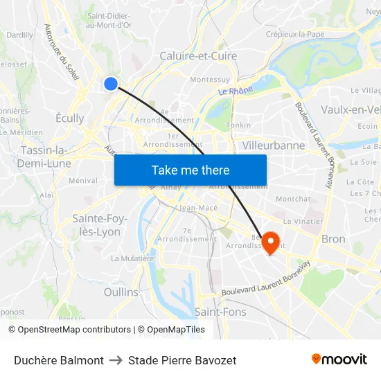 Duchère Balmont to Stade Pierre Bavozet map