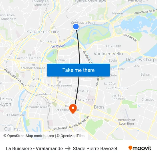 La Buissière - Viralamande to Stade Pierre Bavozet map