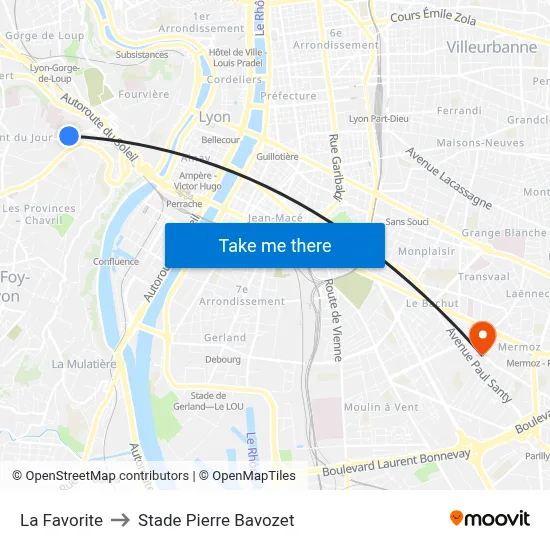 La Favorite to Stade Pierre Bavozet map