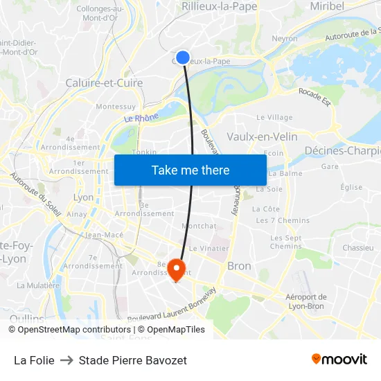 La Folie to Stade Pierre Bavozet map