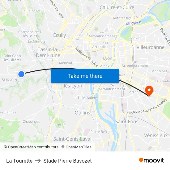 La Tourette to Stade Pierre Bavozet map
