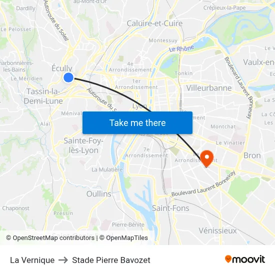 La Vernique to Stade Pierre Bavozet map