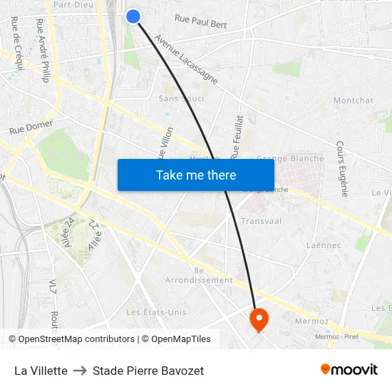 La Villette to Stade Pierre Bavozet map