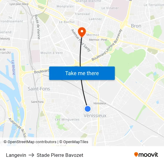 Langevin to Stade Pierre Bavozet map