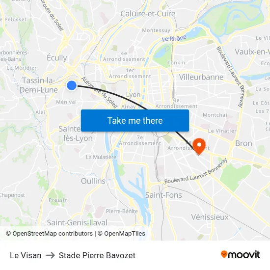 Le Visan to Stade Pierre Bavozet map