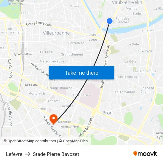 Lefèvre to Stade Pierre Bavozet map