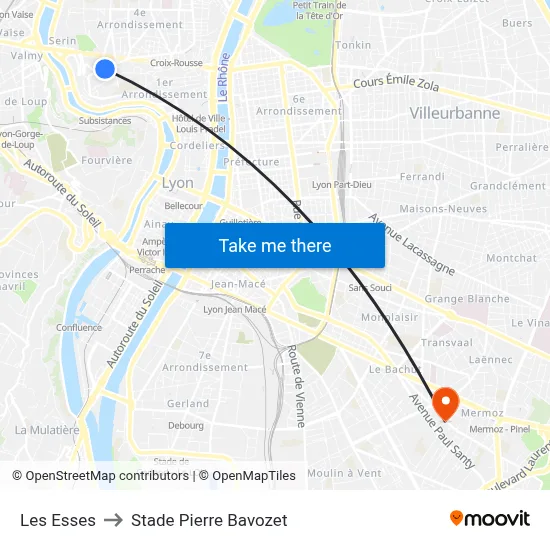 Les Esses to Stade Pierre Bavozet map