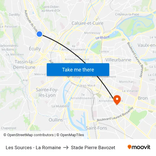 Les Sources - La Romaine to Stade Pierre Bavozet map